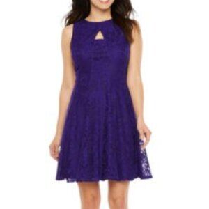 DANNY & NICOLE Sleeveless Lace Fit & Flare Dress Dark Purple Party Wedding Work